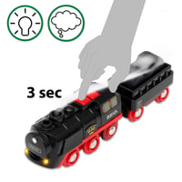 BRIO World 33884 Batériová parná lokomotíva s nádržkou na vodu – so skutočnou chladnou parou a nabíjateľnou nádržkou na vodu, od 3 rokov, 3-dielna súprava 6