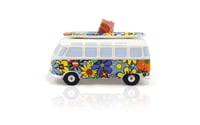 Pușculiță BRISA VW Collection T1 Bulli Bus Samba cu placă de surf, model Flower Power, colorată, cadou Volkswagen pentru monede 3