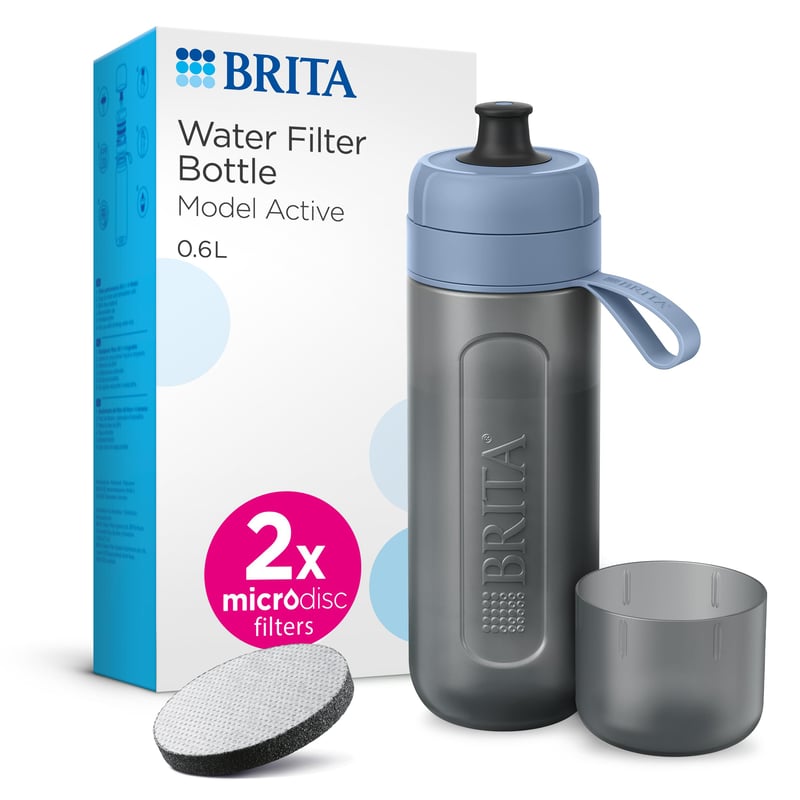 BRITA Active sportska boca s filterom, pastelno plava, 600 ml - s 2x MicroDisc filtera, bez BPA, fleksibilna, filtrira klor i nečistoće