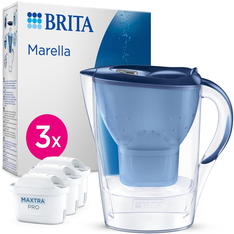 BRITA Marella vrč za filtriranje vode 2,4 L - s 3 MAXTRA PRO Pure Performance filter patrone - protiv kamenca, klora i olova - plavi