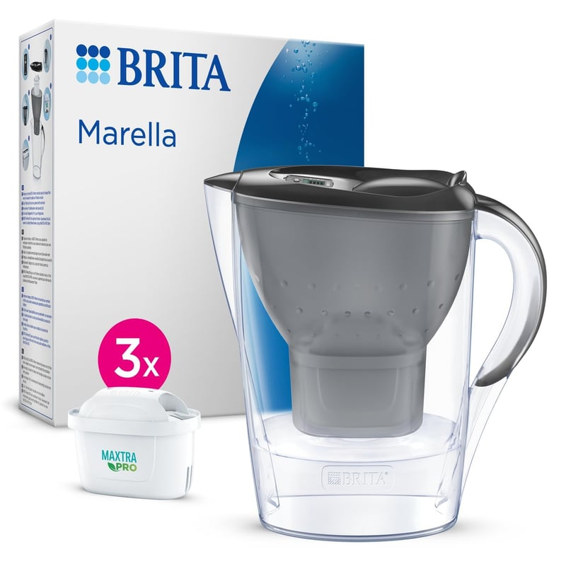 Filtračná kanvica BRITA Marella s 3 filtračnými vložkami MAXTRA PRO Pure Performance, 2,4 litra, grafitovo sivá, proti PFAS a vodnému kameňu, vhodná do chladničky