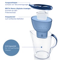 Cană filtrantă BRITA Marella XL Albastru 3,5L - cu 1x cartuș de filtrare MAXTRA PRO Pure Performance, indicator Smart Light LED și capac rabatabil 3