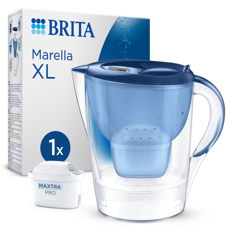 Cană filtrantă BRITA Marella XL Albastru 3,5L - cu 1x cartuș de filtrare MAXTRA PRO Pure Performance, indicator Smart Light LED și capac rabatabil
