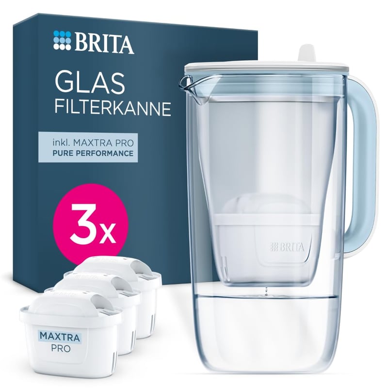BRITA üveg vízszűrő kancsó 2,5L világoskék + 3 Maxtra Pro szűrőbetét - 3er Pack, Single