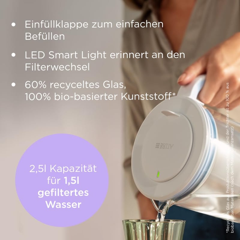 BRITA üveg vízszűrő kancsó 2,5L világoskék + 3 Maxtra Pro szűrőbetét - 3er Pack, Single