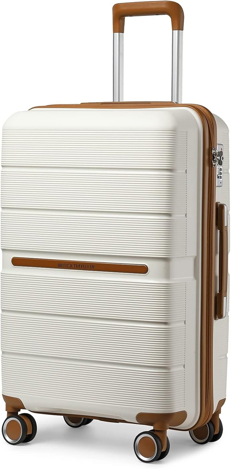 British Traveller TSA zárral ellátott 3 részes könnyű, merev PP bőrönd szett - fehér (20+24+28 inch)
