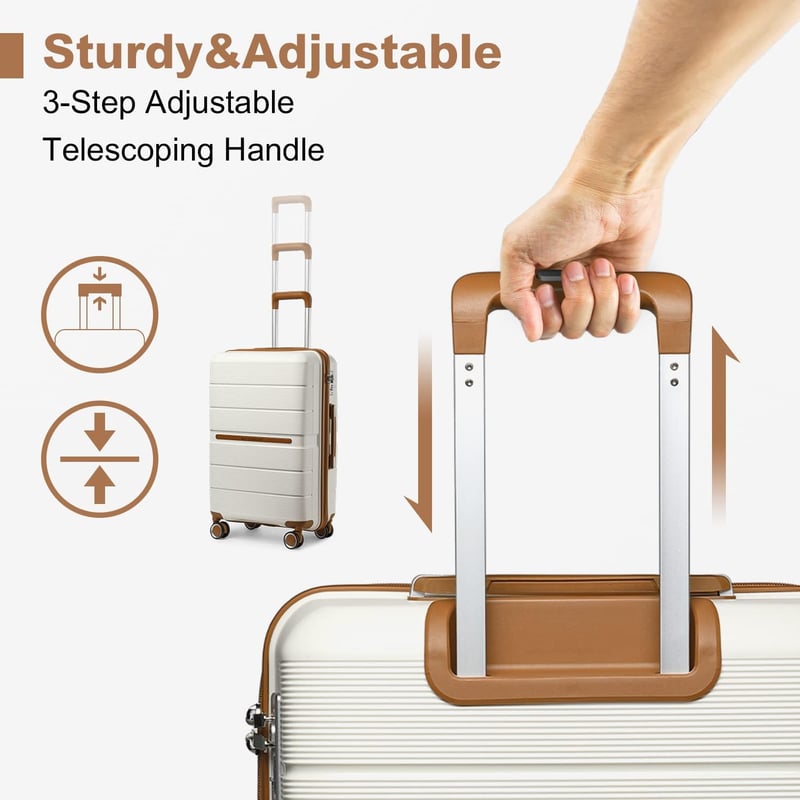 British Traveller TSA zárral ellátott 3 részes könnyű, merev PP bőrönd szett - fehér (20+24+28 inch)