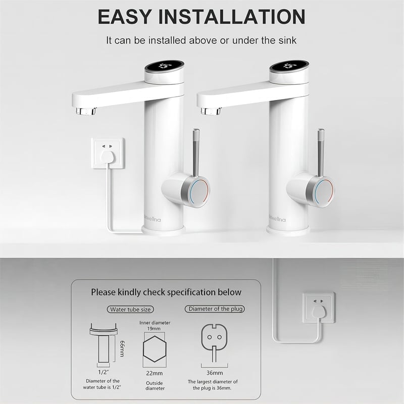 Briwellna Instant Vízmelegítő Csap 220V Digitális Kijelzővel Fehér