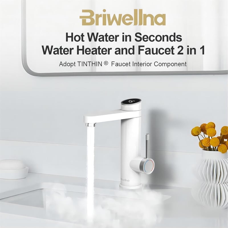 Briwellna Instant Vízmelegítő Csap 220V Digitális Kijelzővel Fehér