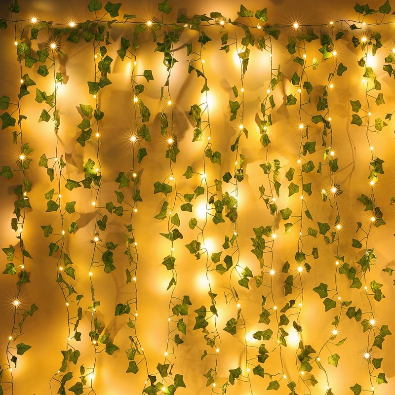 BrizLabs Solarni svjetlosni niz od umjetnog bršljana za vanjsku upotrebu 1,2x1,5 m 192 LED diode, dekorativna zavjesa sa zelenim listovima za božićne blagdane, vjenčanja i zidne dekoracije