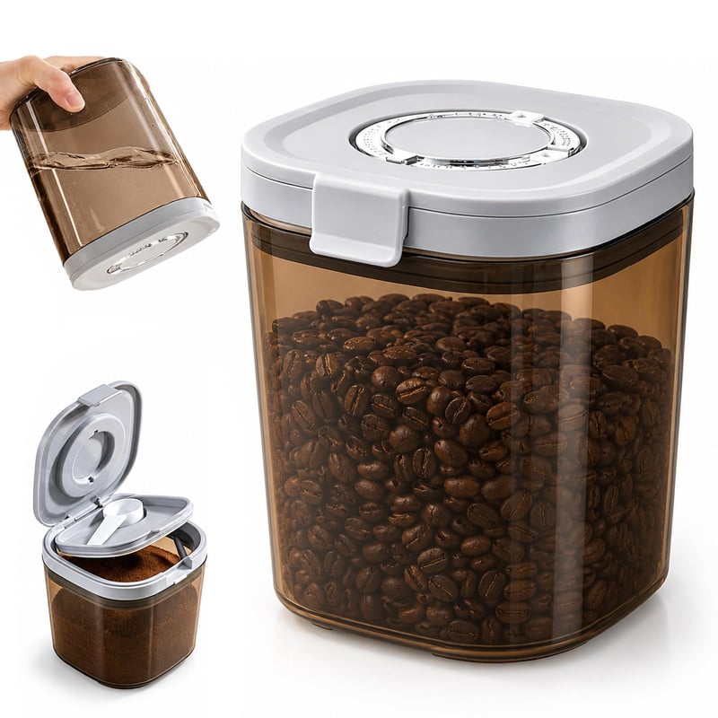 Recipient ermetic pentru cafea boabe Brizuf cu capac, 1,3 L – Cutie de depozitare pentru ceai, nuci, cacao, recipient pentru păstrarea prospețimii cafelei, maro, cadou pentru iubitorii de cafea