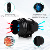 Brogachy 100 mm Állítható Csőventilátor 215/185 m³/h - Vízálló Elszívó Ventilátor Pincéhez, Garázshoz, Fürdőszobához, Növénysátorhoz, Kétfokatú 3