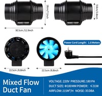 Brogachy 100 mm Állítható Csőventilátor 215/185 m³/h - Vízálló Elszívó Ventilátor Pincéhez, Garázshoz, Fürdőszobához, Növénysátorhoz, Kétfokatú 2