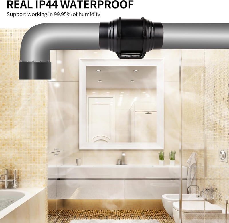Brogachy 100 mm Állítható Csőventilátor 215/185 m³/h - Vízálló Elszívó Ventilátor Pincéhez, Garázshoz, Fürdőszobához, Növénysátorhoz, Kétfokatú