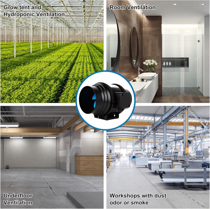 Brogachy 100 mm Állítható Csőventilátor 215/185 m³/h - Vízálló Elszívó Ventilátor Pincéhez, Garázshoz, Fürdőszobához, Növénysátorhoz, Kétfokatú