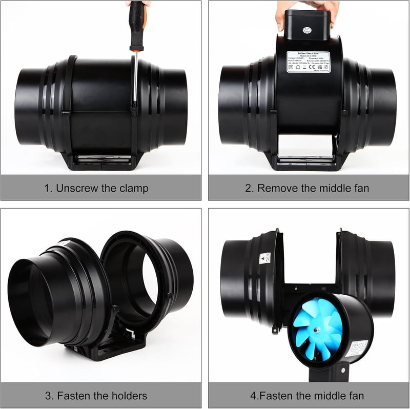 Brogachy 100 mm Állítható Csőventilátor 215/185 m³/h - Vízálló Elszívó Ventilátor Pincéhez, Garázshoz, Fürdőszobához, Növénysátorhoz, Kétfokatú