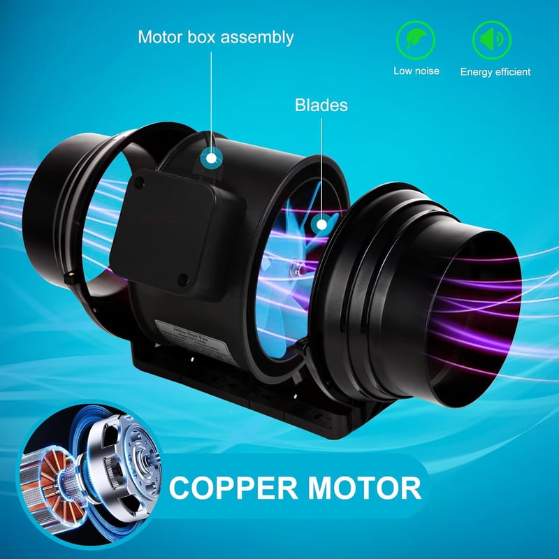 Brogachy 100 mm Állítható Csőventilátor 215/185 m³/h - Vízálló Elszívó Ventilátor Pincéhez, Garázshoz, Fürdőszobához, Növénysátorhoz, Kétfokatú