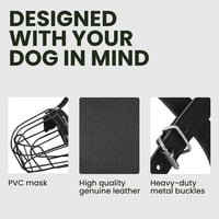 Botniță BRONZEDOG reglabilă pentru câini de talie mare și foarte mare, din plasă metalică cu strat de PVC și curele din piele, ventilată, permite hidratarea, pentru dresaj, anti-mușcătură, pentru Husky, Doberman 3