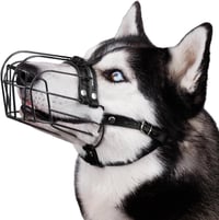Botniță BRONZEDOG reglabilă pentru câini de talie mare și foarte mare, din plasă metalică cu strat de PVC și curele din piele, ventilată, permite hidratarea, pentru dresaj, anti-mușcătură, pentru Husky, Doberman 1