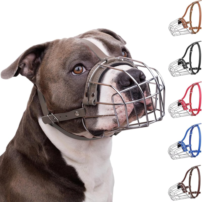 BronzeDog Fém Kutyaszájkosár - Amstaff Drótháló Kosár Állítható Bőrpántokkal Nagy Testű Kutyáknak, Kültéri Használatra