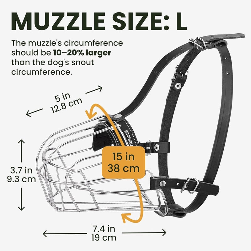 BRONZEDOG Fém Szájkosár Német Juhászkutyáknak - Állítható, Tartós Drótszerkezet Harapás, Rágás és Ugatás Ellen - Nagy Méret - steel