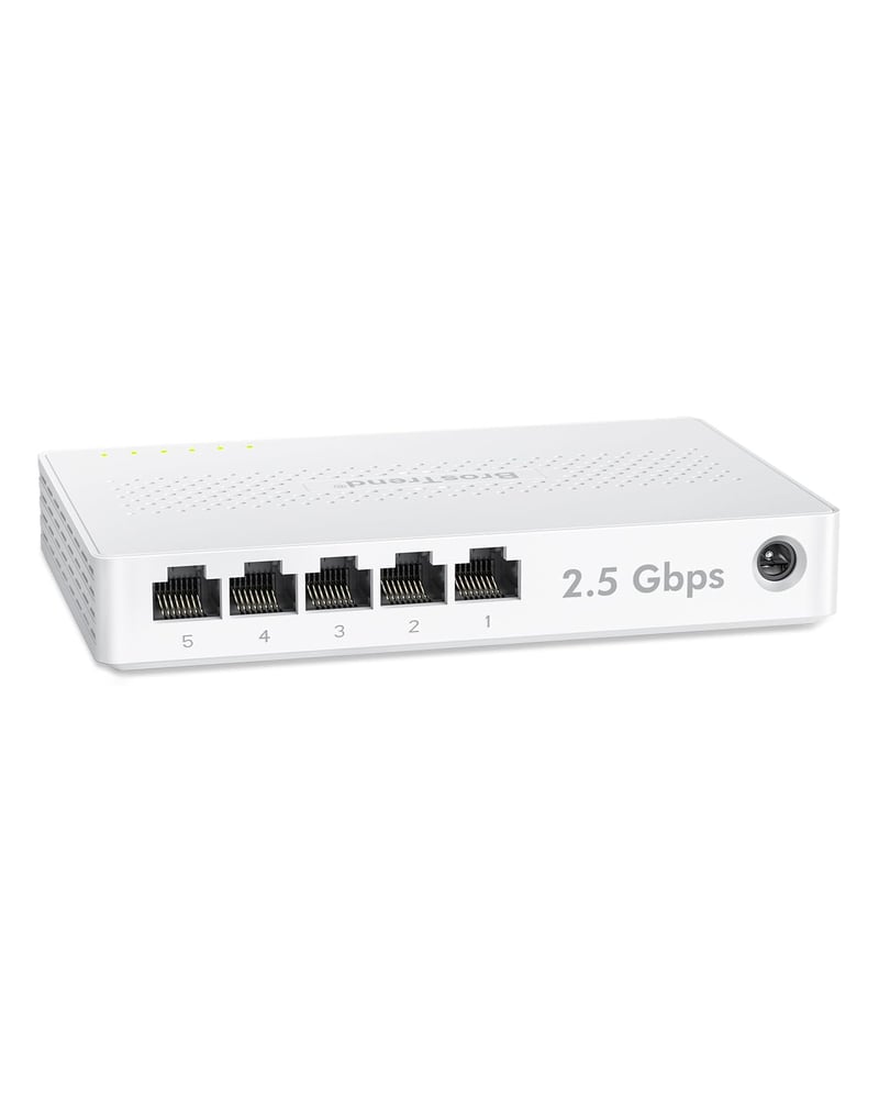 BrosTrend 5-portový 2.5G Ethernet Switch - Nespravovaný sieťový rozbočovač pre herné PC a NAS servery, Plug-and-Play, bez ventilátora