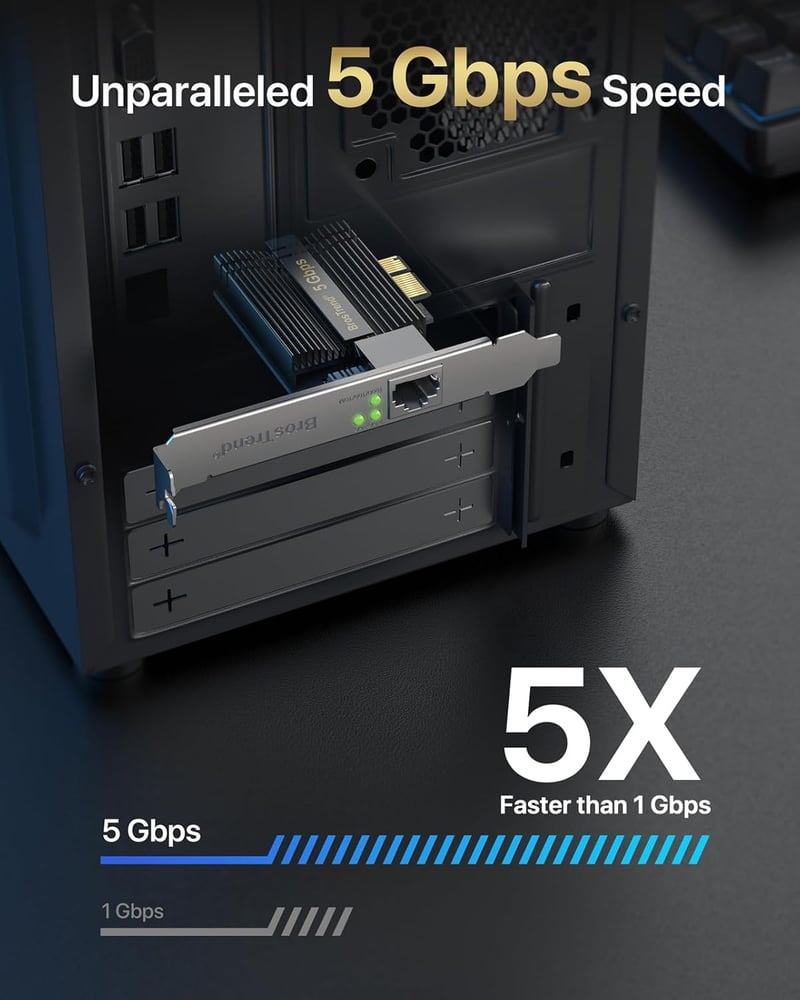 BrosTrend 5GB Hálózati Kártya PCIe - 5Gbps Ethernet Adapter Alacsony Profilú Kivitelben, Windows 11/10/Server 2022 Kompatibilis, Gyors Adatá
