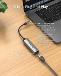 BrosTrend 5Gbps USB-C Ethernet Adapter, Alumínium Type-C RJ45 Hálózati Adapter, Plug & Play, Windows MacOS, MacBook iPad Thunderbolt 5/4/3 kompatibilis 3