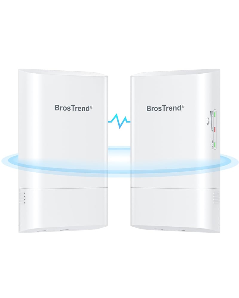 BrosTrend 5GHz 867Mbit/s Vanjski WiFi Most, WLAN Bridge Dometa 1 KM, IP65 Vodootporna Usmjerena Antena, s Pasivnim PoE Adapterom, PTP/PTMP