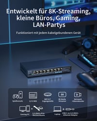 BrosTrend 8 Portos 2.5 Gbps Ethernet Switch, Statikus Link Aggregáció és VLAN, Nem Felügyelt Hálózati Elosztó, Ventilátor Nélküli, Plug and Play, NAS és Gaming PC 3