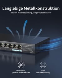 BrosTrend 8 Portos 2.5 Gbps Ethernet Switch, Statikus Link Aggregáció és VLAN, Nem Felügyelt Hálózati Elosztó, Ventilátor Nélküli, Plug and Play, NAS és Gaming PC 6