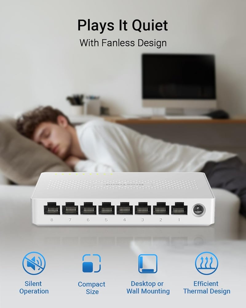 BrosTrend 8 portos 2.5 Gigabit Ethernet hálózati switch, asztali/fali szerelésű LAN elosztó