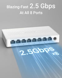 BrosTrend 8 portos 2.5 Gigabit Ethernet hálózati switch, asztali/fali szerelésű LAN elosztó 2