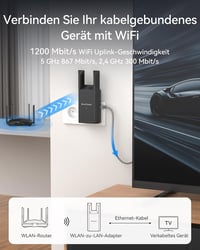 BrosTrend AC1200 WiFi–Ethernet adapter gigabit RJ45 porttal, kétsávos, univerzális 2