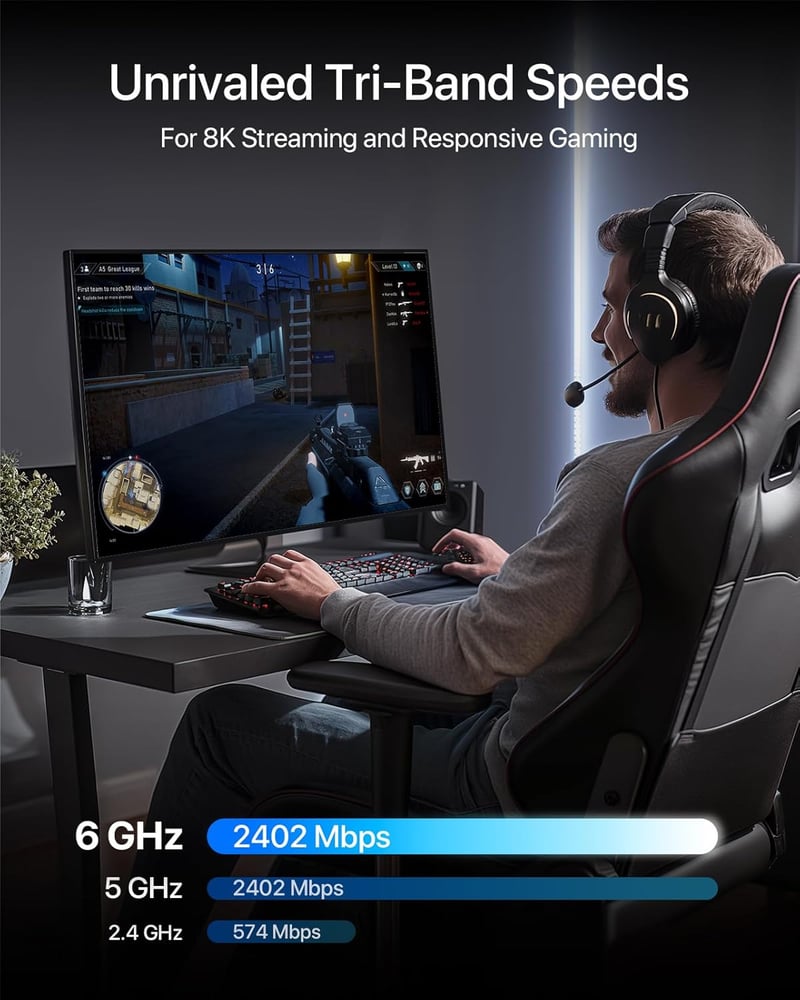 BrosTrend AXE5400 WiFi 6E USB adapter PC-hez, háromcsatornás (6/5/2.4 GHz) nagy hatótávolságú, WPA3 titkosítású, Windows 11/10 kompatibilis