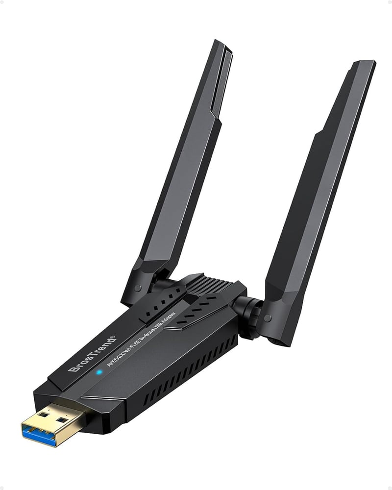BrosTrend AXE5400 WiFi 6E USB adapter PC-hez, háromcsatornás (6/5/2.4 GHz) nagy hatótávolságú, WPA3 titkosítású, Windows 11/10 kompatibilis