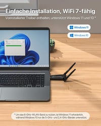 BrosTrend BE6500 WiFi 7 USB adapter PC-hez, háromcsatornás 6/5/2,4 GHz, nagy hatótávolságú, alacsony késleltetésű, játékhoz és 4K streamingh 6
