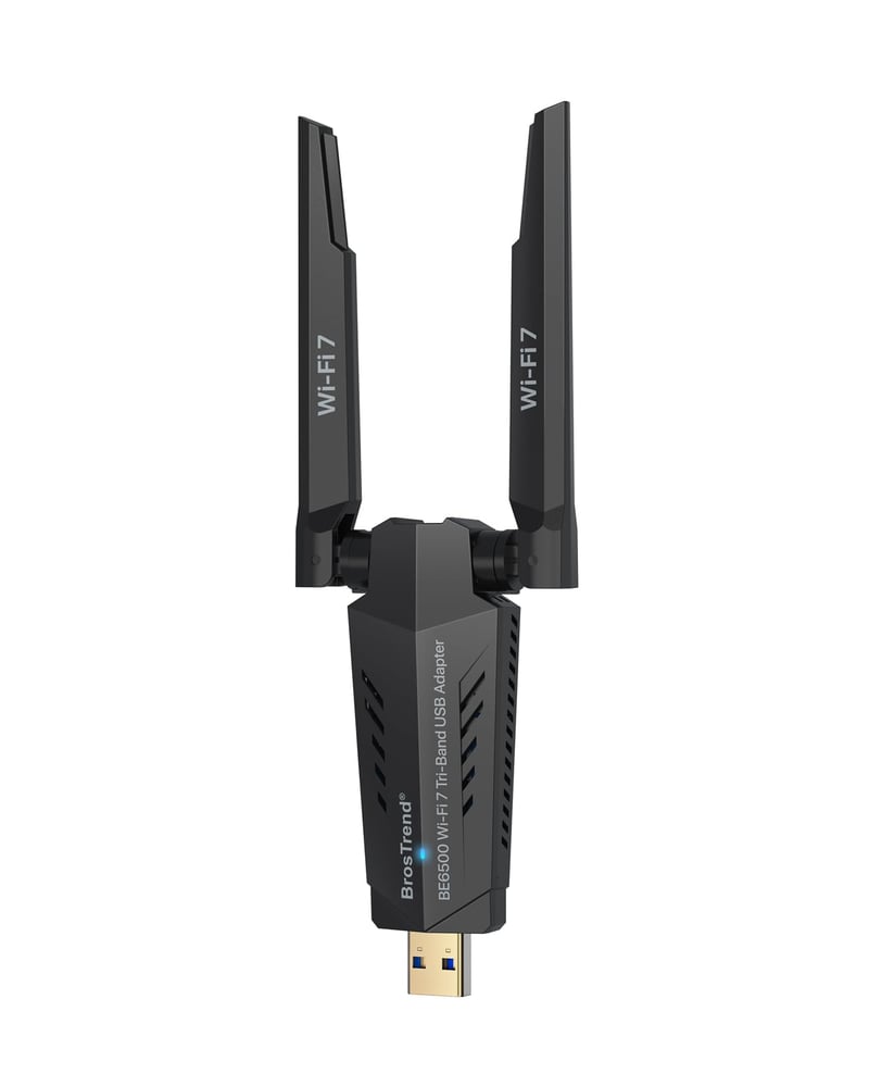 BrosTrend BE6500 WiFi 7 USB adaptér pre PC, trojpásmový 6/5/2,4 GHz, s vysokým dosahom, nízkou latenciou, pre hranie hier a 4K streamovanie