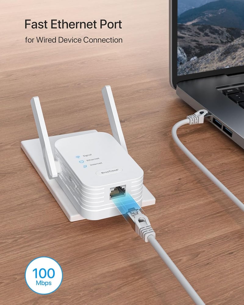 BrosTrend N300 WiFi-Ethernet Adapter - 300 Mbit/s WLAN-LAN Átalakító 2 Antennával, TV, Nyomtató, PC, Xbox, IP Kamera Csatlakoztatásához