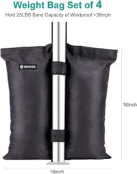 BROSYDA 4 darabos homokzsák szett sátor rögzítéshez, 25 kg-os súlyozott lábzsák, fekete 8