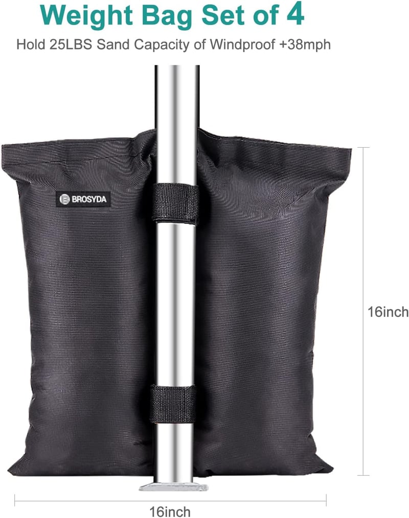 BROSYDA 4 darabos homokzsák szett sátor rögzítéshez, 25 kg-os súlyozott lábzsák, fekete