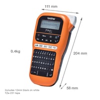 Prenosný štítkovač Brother PT-E110 – pre pásky TZe 3,5–12 mm, na označovanie káblov, oranžový 7