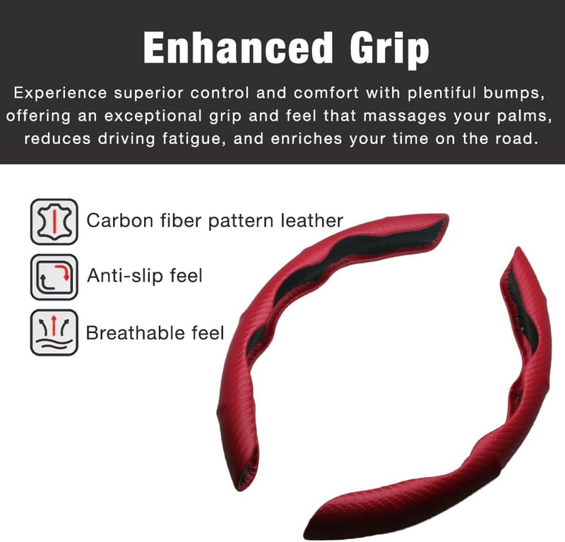 BROVACS Szénszálas Kormánykover Piros Univerzális 36-41cm Anti-slip PU Bőr