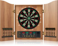 Brovamo Elektronikus Darts Tábla Fa Szekrénnyel - Kerek Sisal Dartboard Készlet 12 Puha Hegyű Nyíllal és Beépített Eredményjelzővel 1