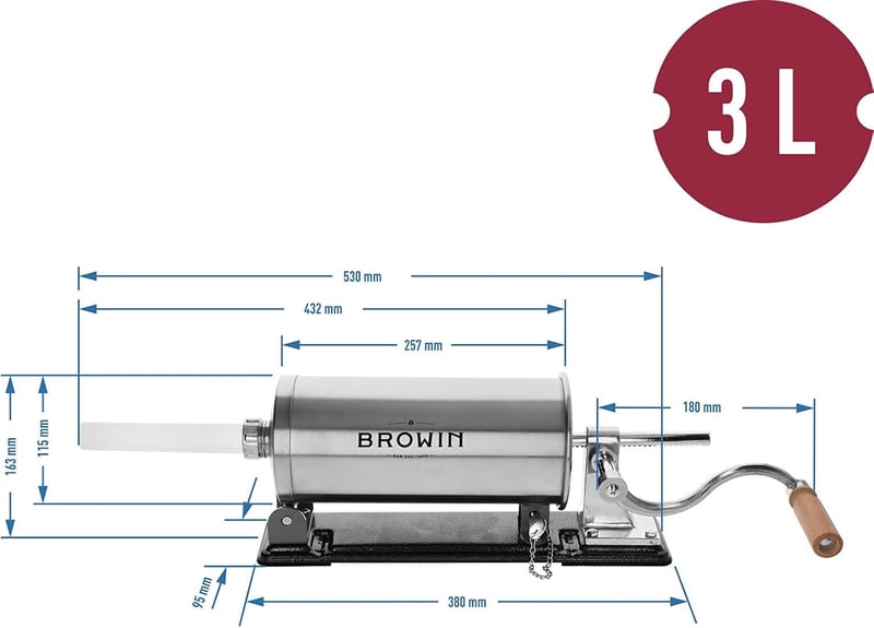 BROWIN 3 kg-os rozsdamentes kolbásztöltő gép kézi sausage filler - Stainlesssteel, Horizontal 3 kg