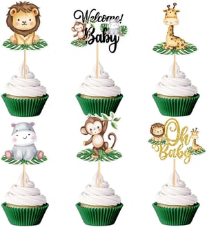 BRTNUP toperi za cupcakes s motivima životinja iz džungle, ukras za rođendansku tortu - 24 komada