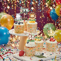 BRTNUP 24 db Cupcake Topper Dzsungel Állatok Születésnapi Tortadekoráció 4