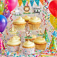 BRTNUP 24 db Cupcake Topper Dzsungel Állatok Születésnapi Tortadekoráció 3