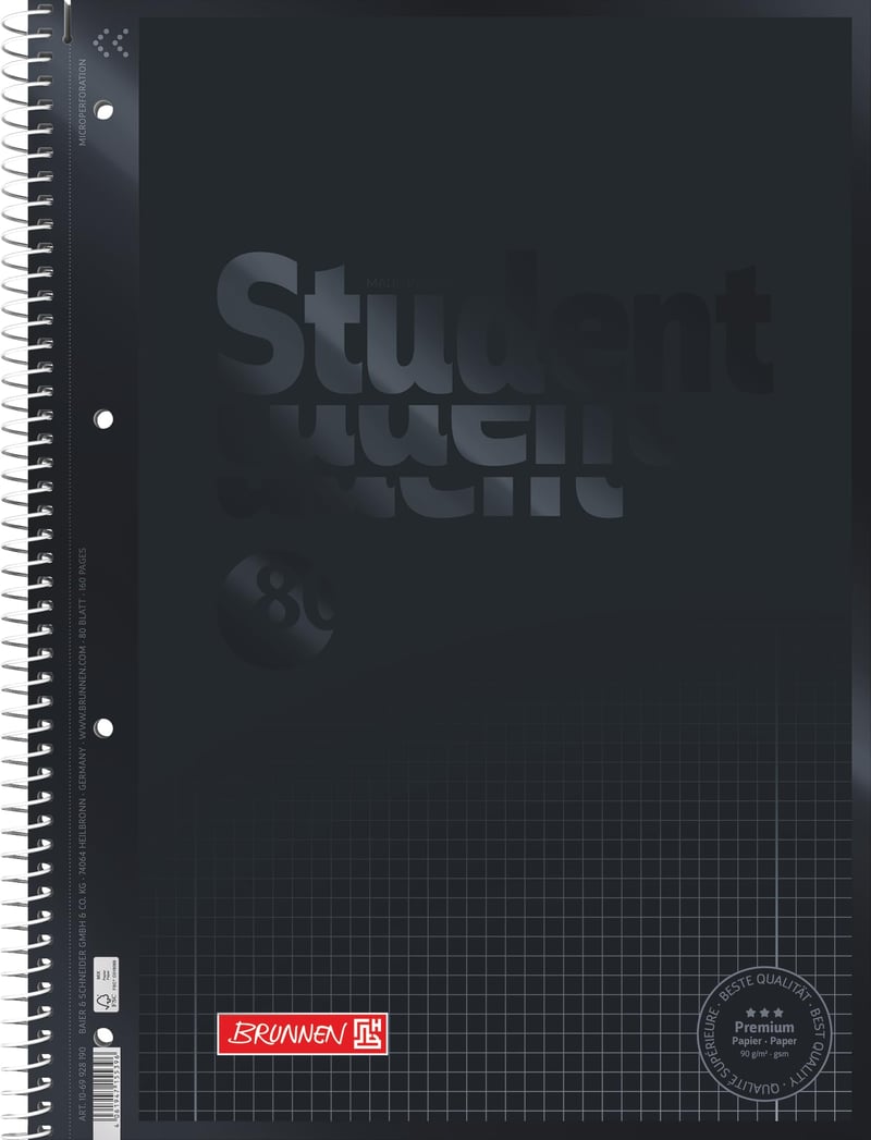 Školský zápisník BRUNNEN College Notepad Premium Colour Code A4 – Onyx, linajkový 28, 80 listov