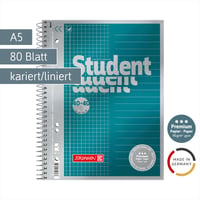 Študentský zápisník BRUNNEN College Notepad Premium DUO A5 štvorčekovaný/linajkový, 80 listov – petrolejový 2